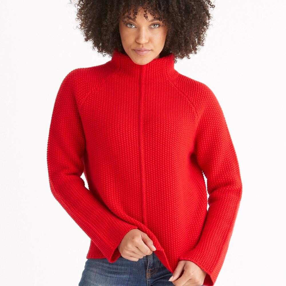 Aether Red Chunky Knit Wool Cashmere Luxe Seamed Sweater Size XL